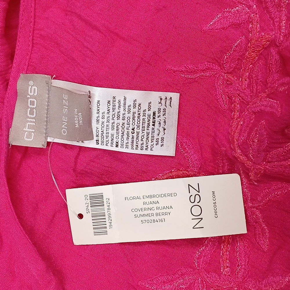 NWT Chico's Floral Embroidered Ruana Coverup wrap in Summer Berry / OS - Picture 8 of 9